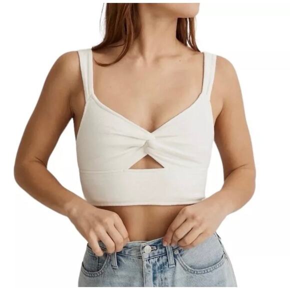 Madewell White Textured Twist-Front Crop Top | Size Small - Picture 1 of 14